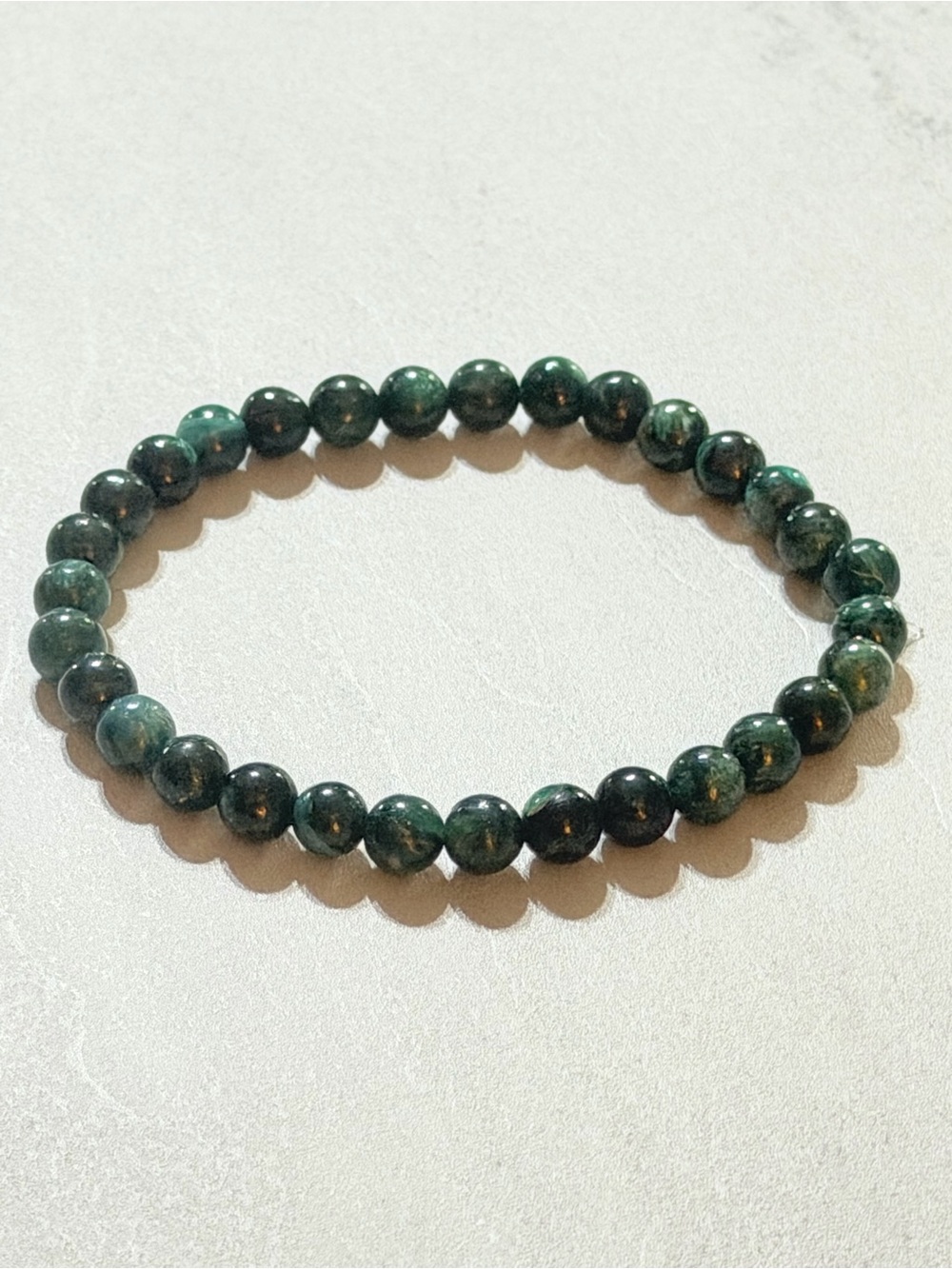 Natural Congo Emerald 6mm Gemstone Stretch Bracelet Green Crystal Beaded 6.5”